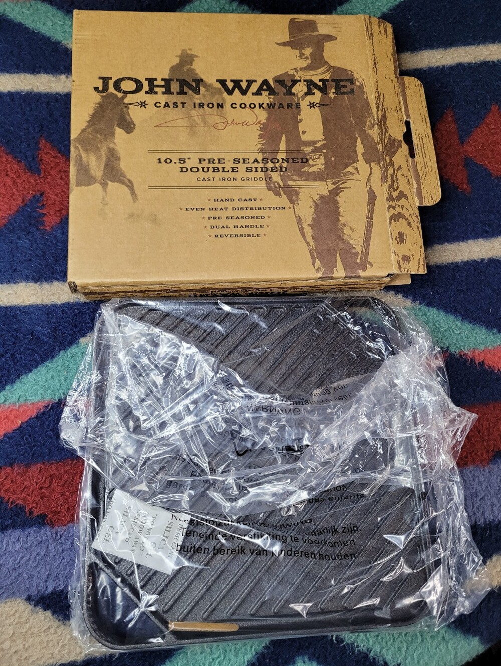 John Wayne 10.5" Cast Iron Double Sided Griddle Pan New